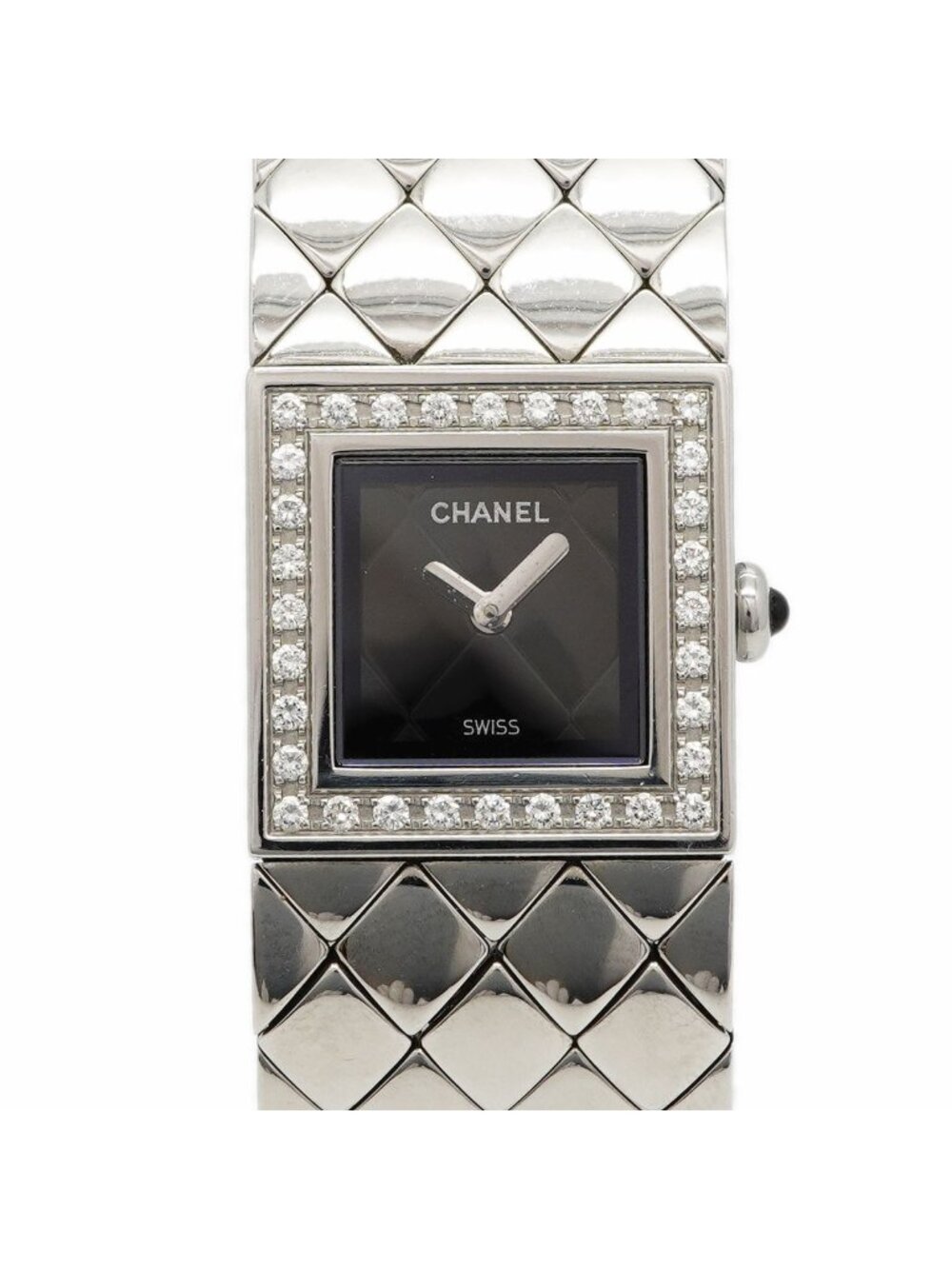 Chanel Quilted Diamond Black Dial Watch